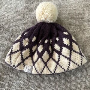 Kids Purple and White Pom Pom Winter Knit Hat